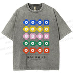 Unisex Bauhaus Colorful Flowers Printed Washed Tee