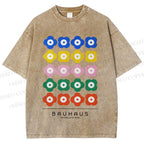 Unisex Bauhaus Colorful Flowers Printed Washed Tee
