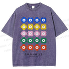 Unisex Bauhaus Colorful Flowers Printed Washed Tee