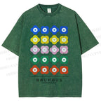Unisex Bauhaus Colorful Flowers Printed Washed Tee