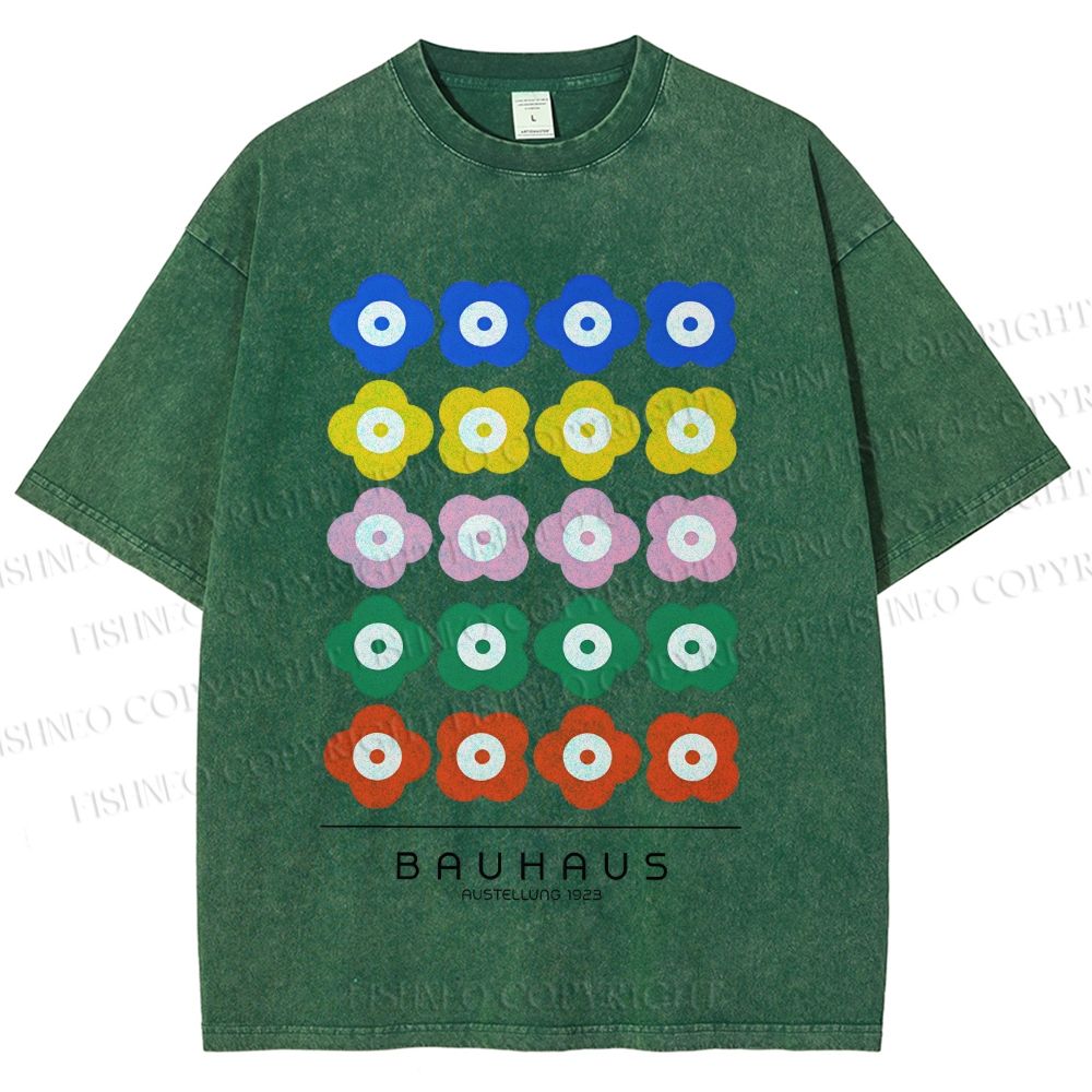 Unisex Bauhaus Colorful Flowers Printed Washed Tee