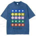 Unisex Bauhaus Colorful Flowers Printed Washed Tee