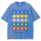 Unisex Bauhaus Colorful Flowers Printed Washed Tee