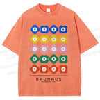 Unisex Bauhaus Colorful Flowers Printed Washed Tee