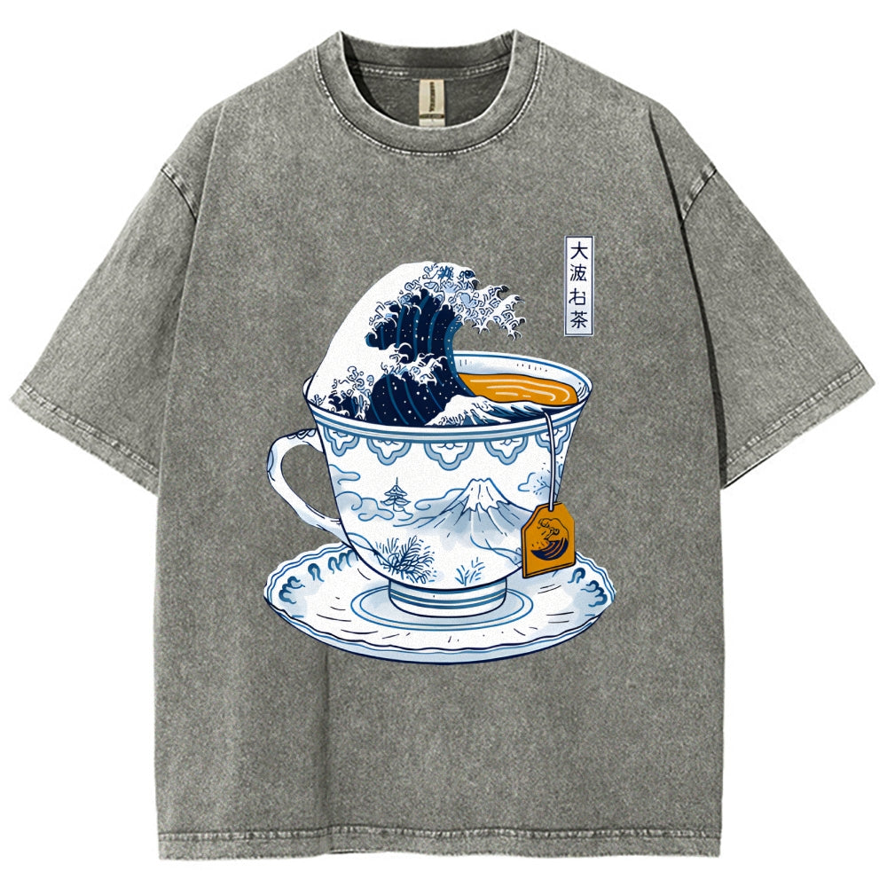 The Great Kanagawa Tea Wave Washed T-Shirt