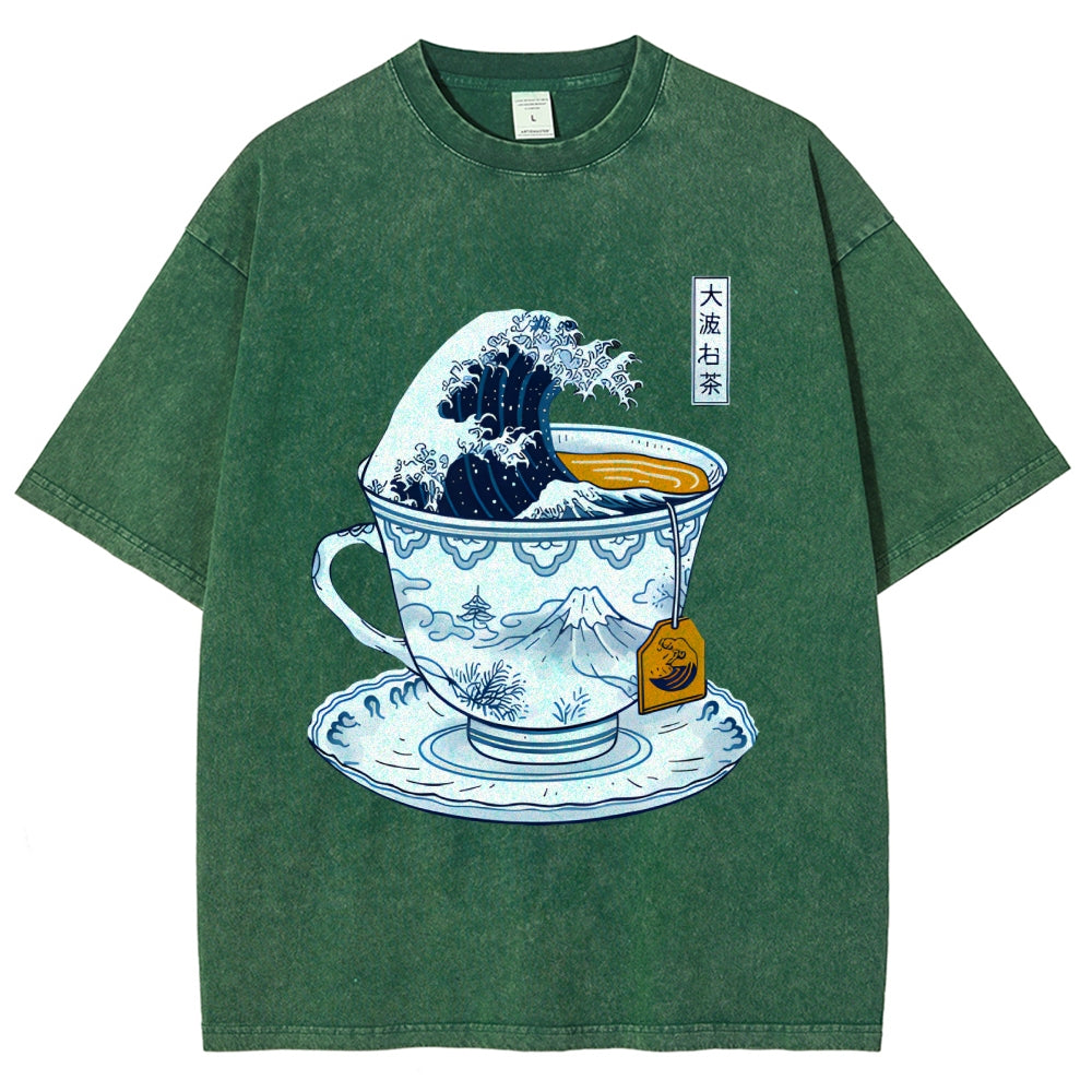 The Great Kanagawa Tea Wave Washed T-Shirt
