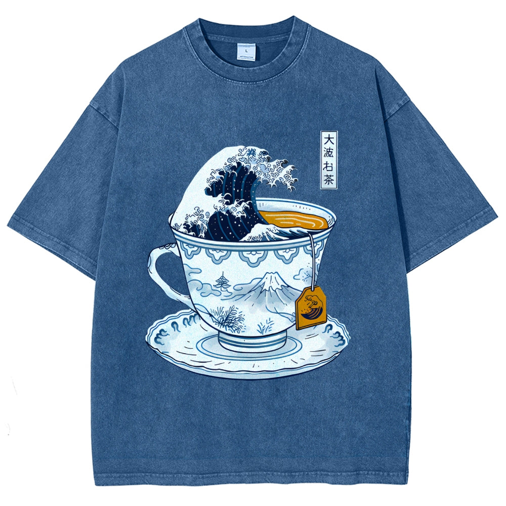 The Great Kanagawa Tea Wave Washed T-Shirt