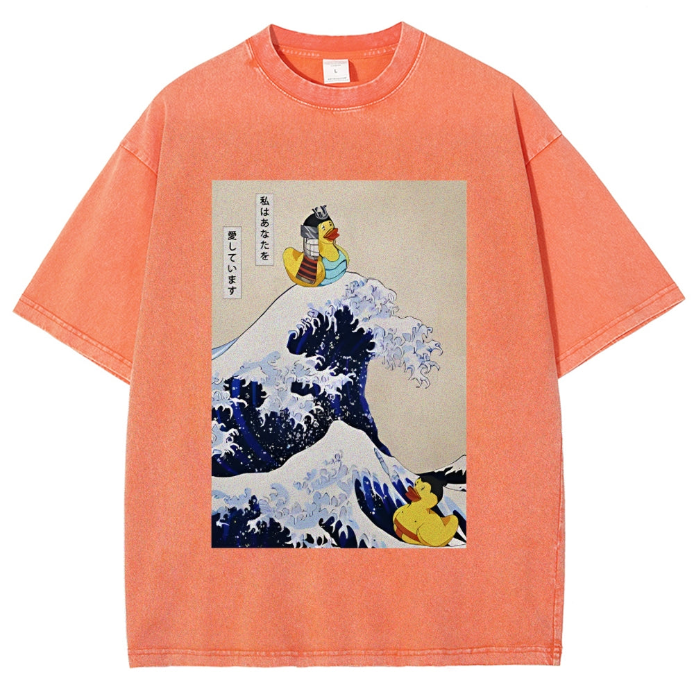 Samurai Duck And Sumo Duck Washed T-Shirt