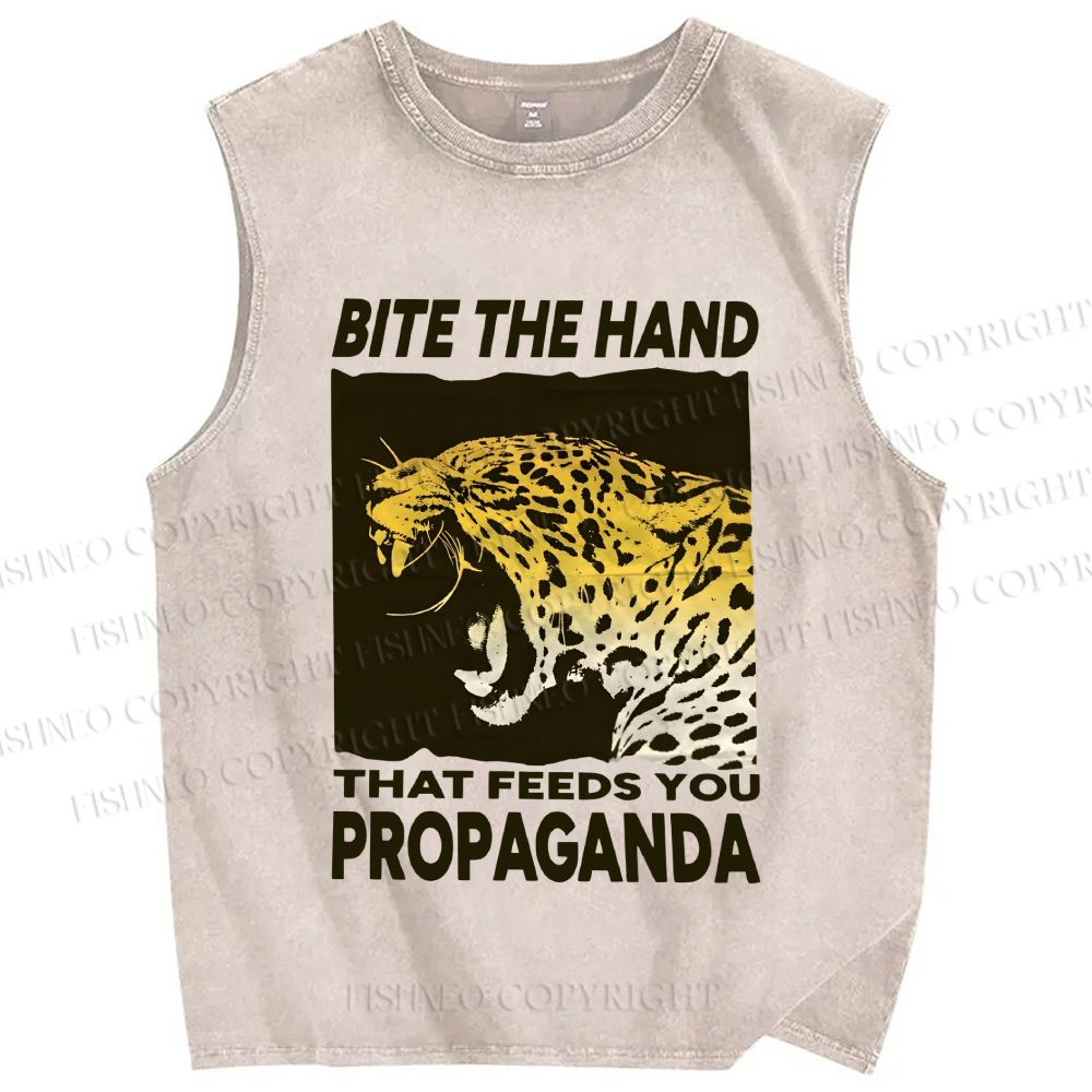 Unisex Bite the Hand That Feeds You Propaganda Panther Printed Washed Tank Top