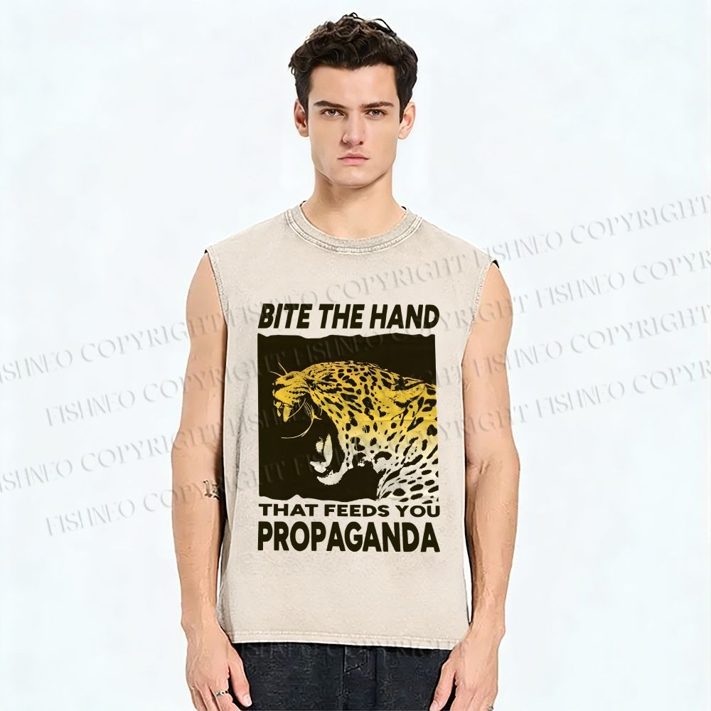 Unisex Bite the Hand That Feeds You Propaganda Panther Printed Washed Tank Top