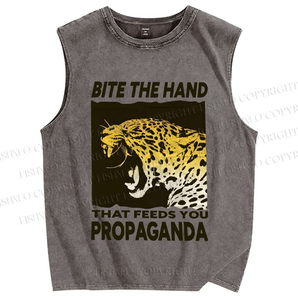 Unisex Bite the Hand That Feeds You Propaganda Panther Printed Washed Tank Top