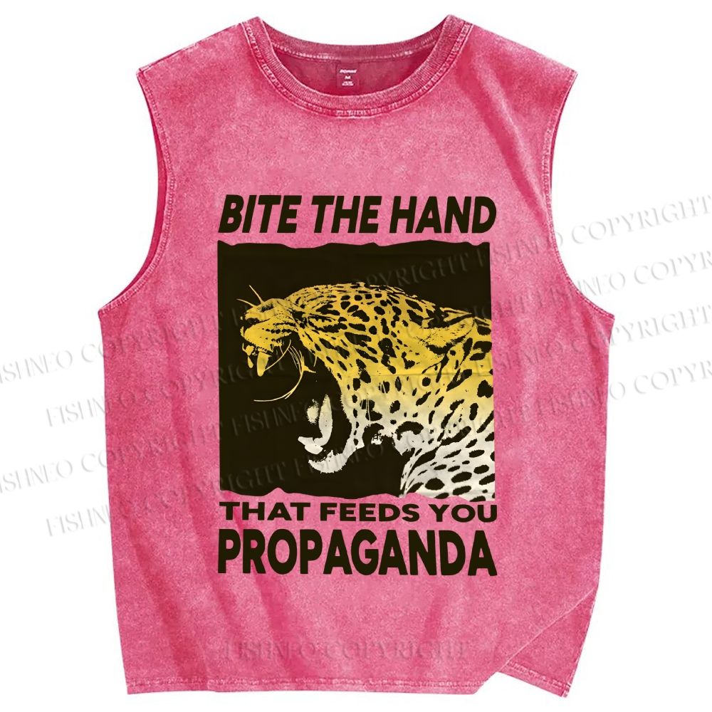 Unisex Bite the Hand That Feeds You Propaganda Panther Printed Washed Tank Top