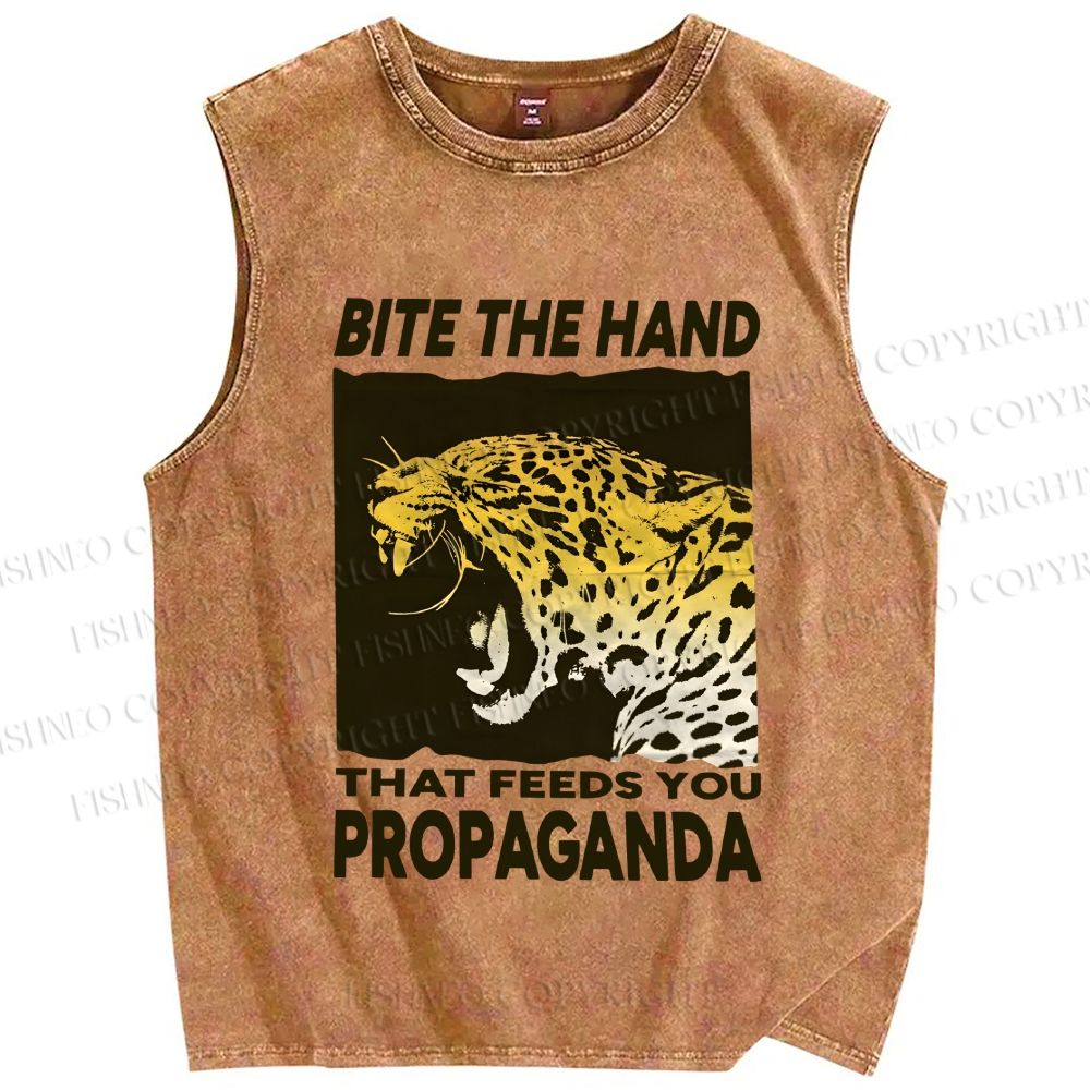 Unisex Bite the Hand That Feeds You Propaganda Panther Printed Washed Tank Top