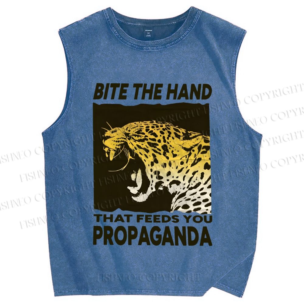 Unisex Bite the Hand That Feeds You Propaganda Panther Printed Washed Tank Top
