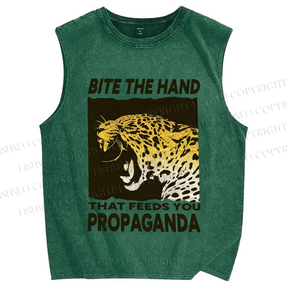 Unisex Bite the Hand That Feeds You Propaganda Panther Printed Washed Tank Top