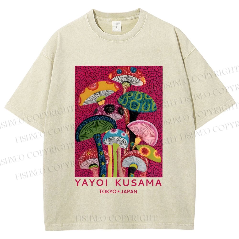 Unisex Yayoi Kusama Mushroom Printed Washed Tee
