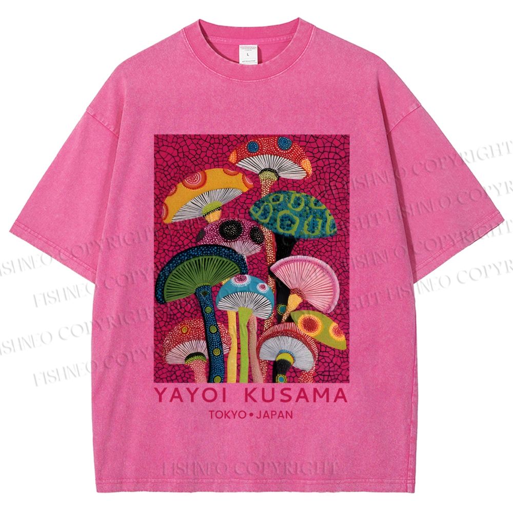 Unisex Yayoi Kusama Mushroom Printed Washed Tee