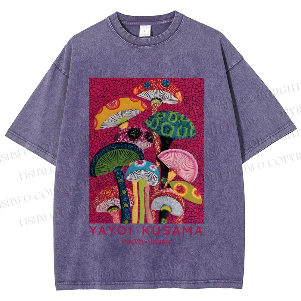 Unisex Yayoi Kusama Mushroom Printed Washed Tee