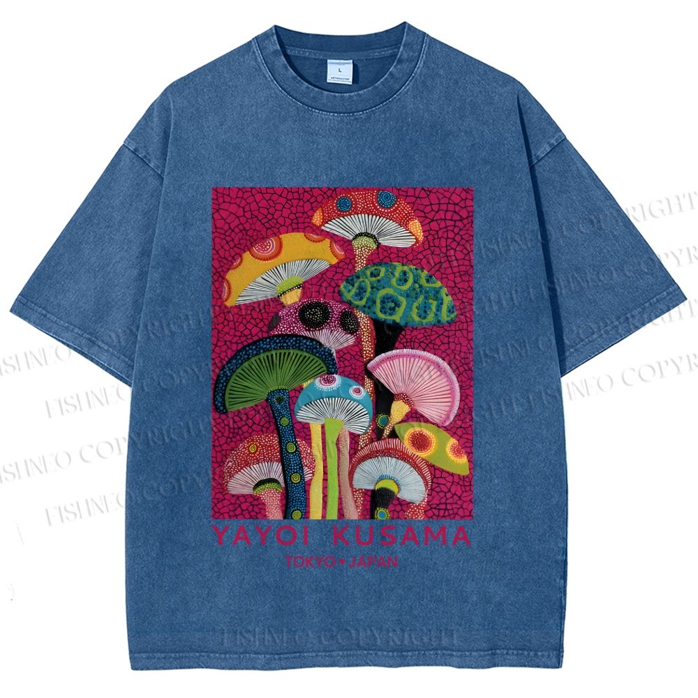 Unisex Yayoi Kusama Mushroom Printed Washed Tee