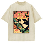 Unisex Japanese Sakura Cat Vibe Printed Washed Tee