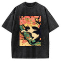 Unisex Japanese Sakura Cat Vibe Printed Washed Tee