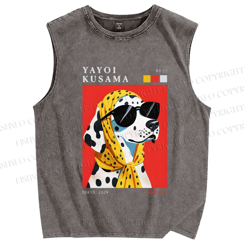 Unisex Yayoi Kusama Dalmatian Printed Washed Tank Top