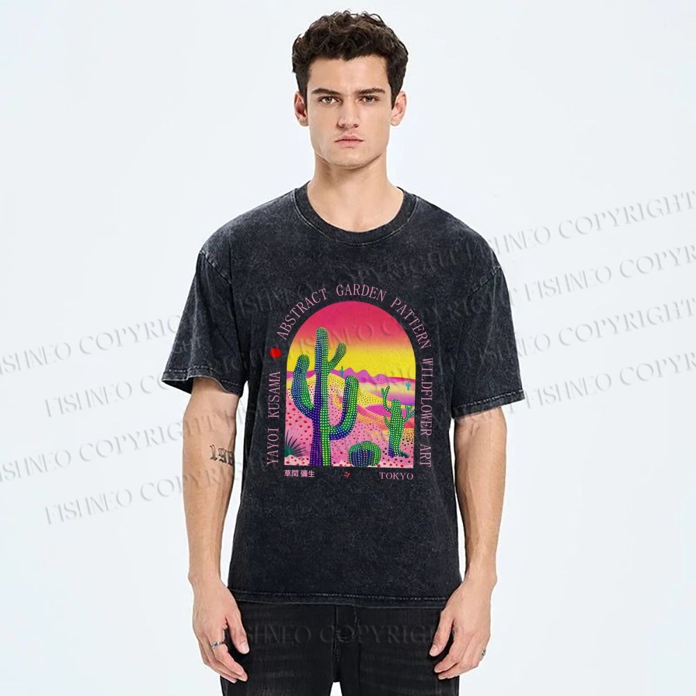 Unisex Yayoi Kusama Cactus Printed Washed Tee