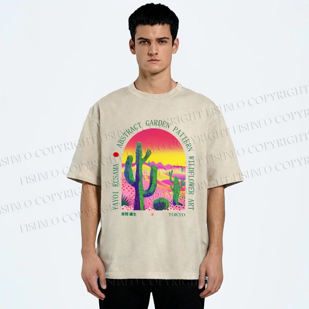 Unisex Yayoi Kusama Cactus Printed Washed Tee