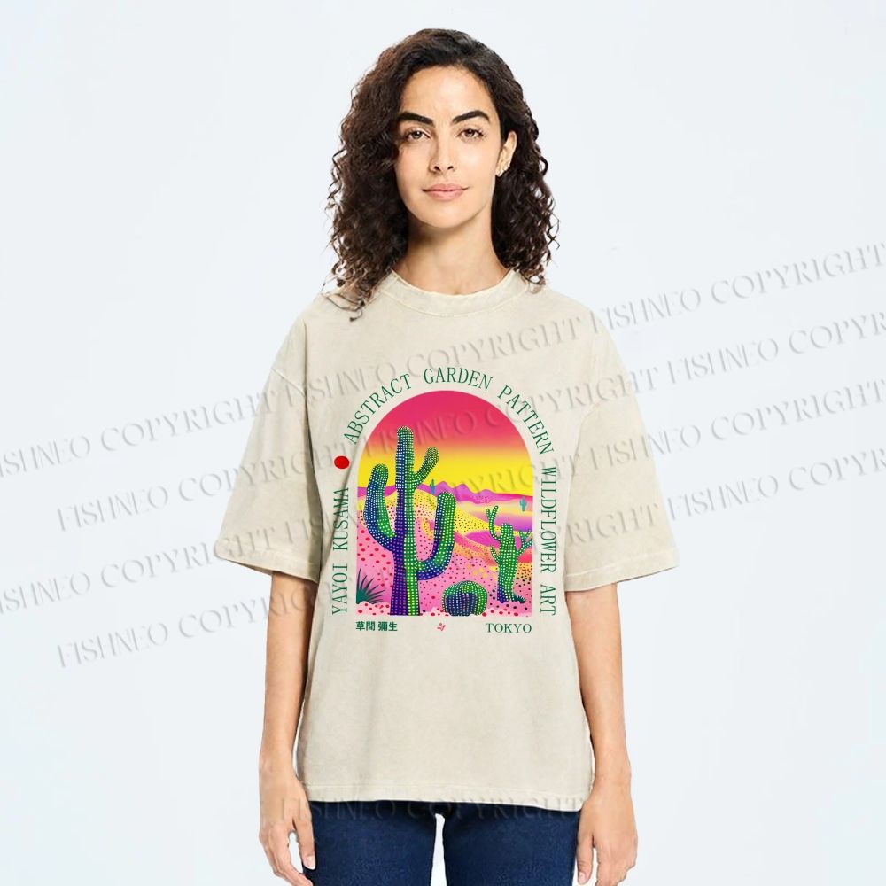 Unisex Yayoi Kusama Cactus Printed Washed Tee