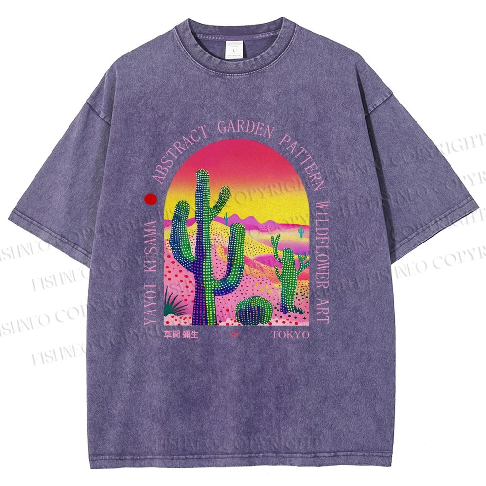 Unisex Yayoi Kusama Cactus Printed Washed Tee