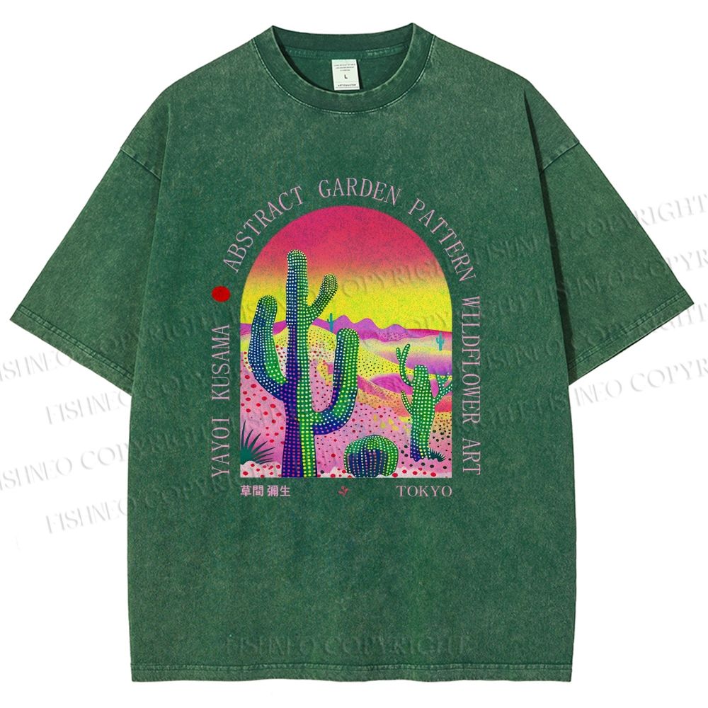 Unisex Yayoi Kusama Cactus Printed Washed Tee