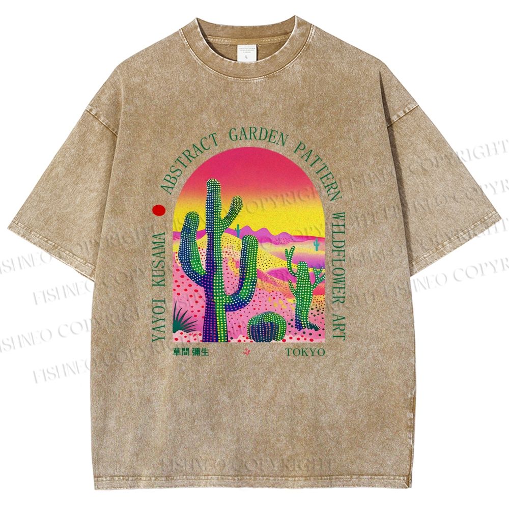 Unisex Yayoi Kusama Cactus Printed Washed Tee