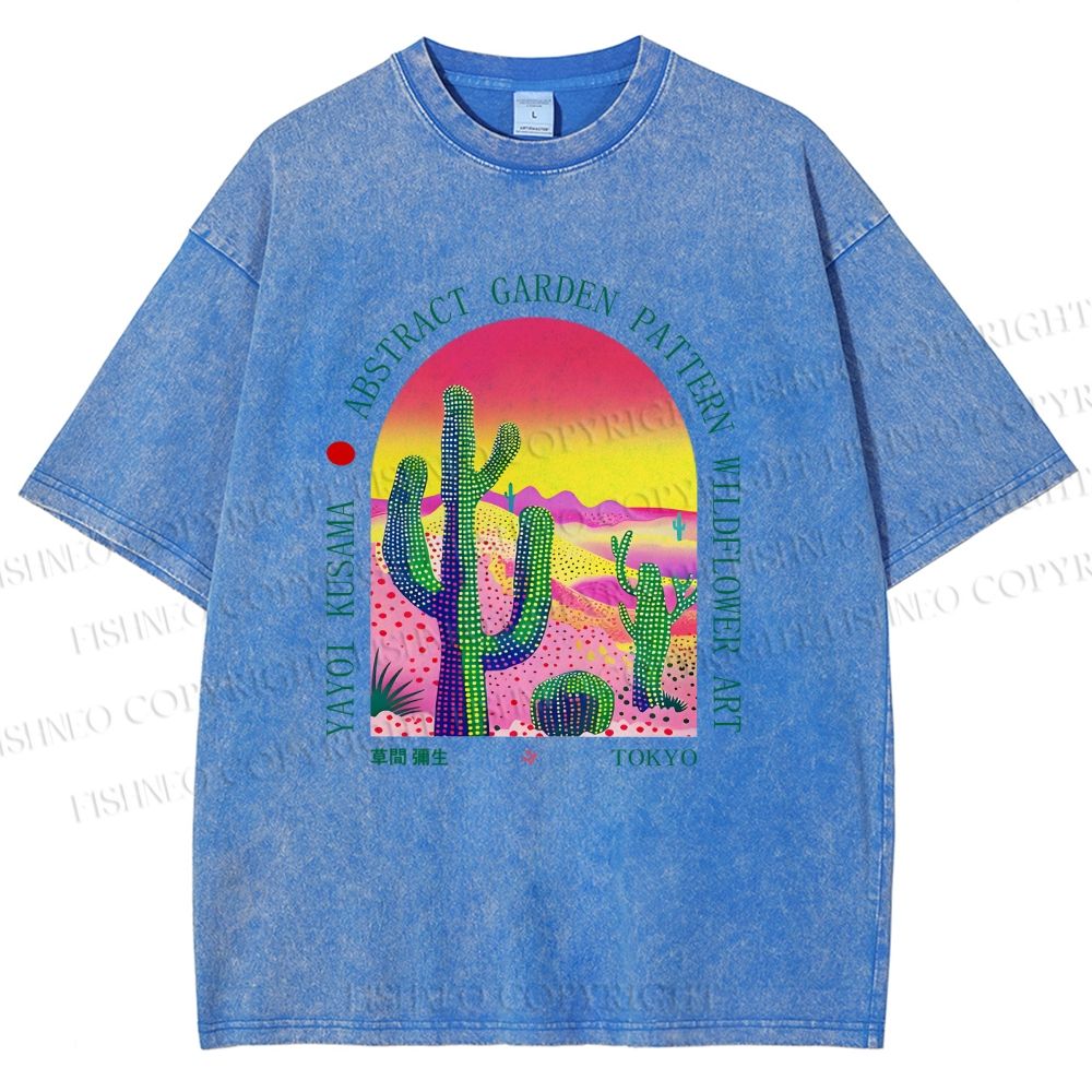 Unisex Yayoi Kusama Cactus Printed Washed Tee