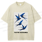 Unisex Yayoi Kusama Birds Printed Washed Tee