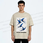 Unisex Yayoi Kusama Birds Printed Washed Tee