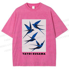 Unisex Yayoi Kusama Birds Printed Washed Tee