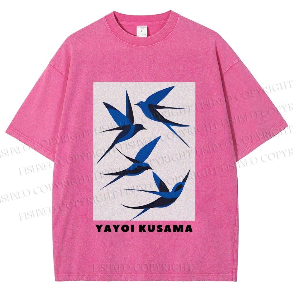 Unisex Yayoi Kusama Birds Printed Washed Tee