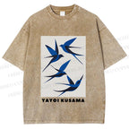 Unisex Yayoi Kusama Birds Printed Washed Tee