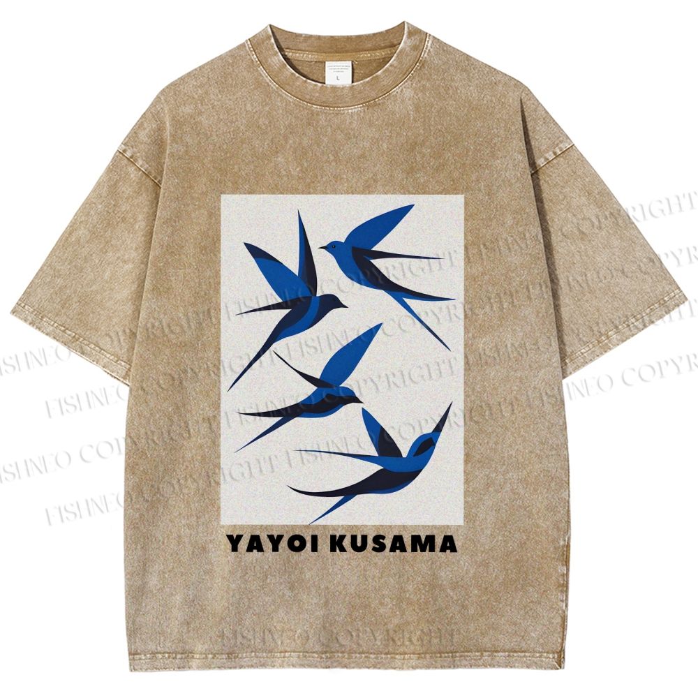 Unisex Yayoi Kusama Birds Printed Washed Tee