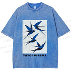 Unisex Yayoi Kusama Birds Printed Washed Tee