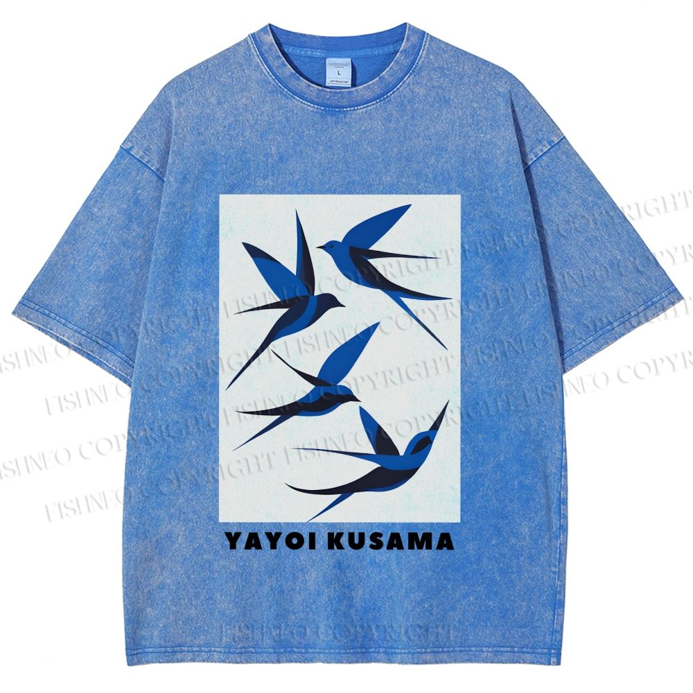 Unisex Yayoi Kusama Birds Printed Washed Tee