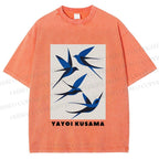 Unisex Yayoi Kusama Birds Printed Washed Tee
