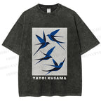 Unisex Yayoi Kusama Birds Printed Washed Tee