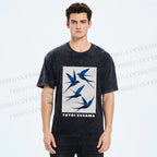 Unisex Yayoi Kusama Birds Printed Washed Tee