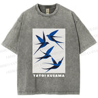 Unisex Yayoi Kusama Birds Printed Washed Tee