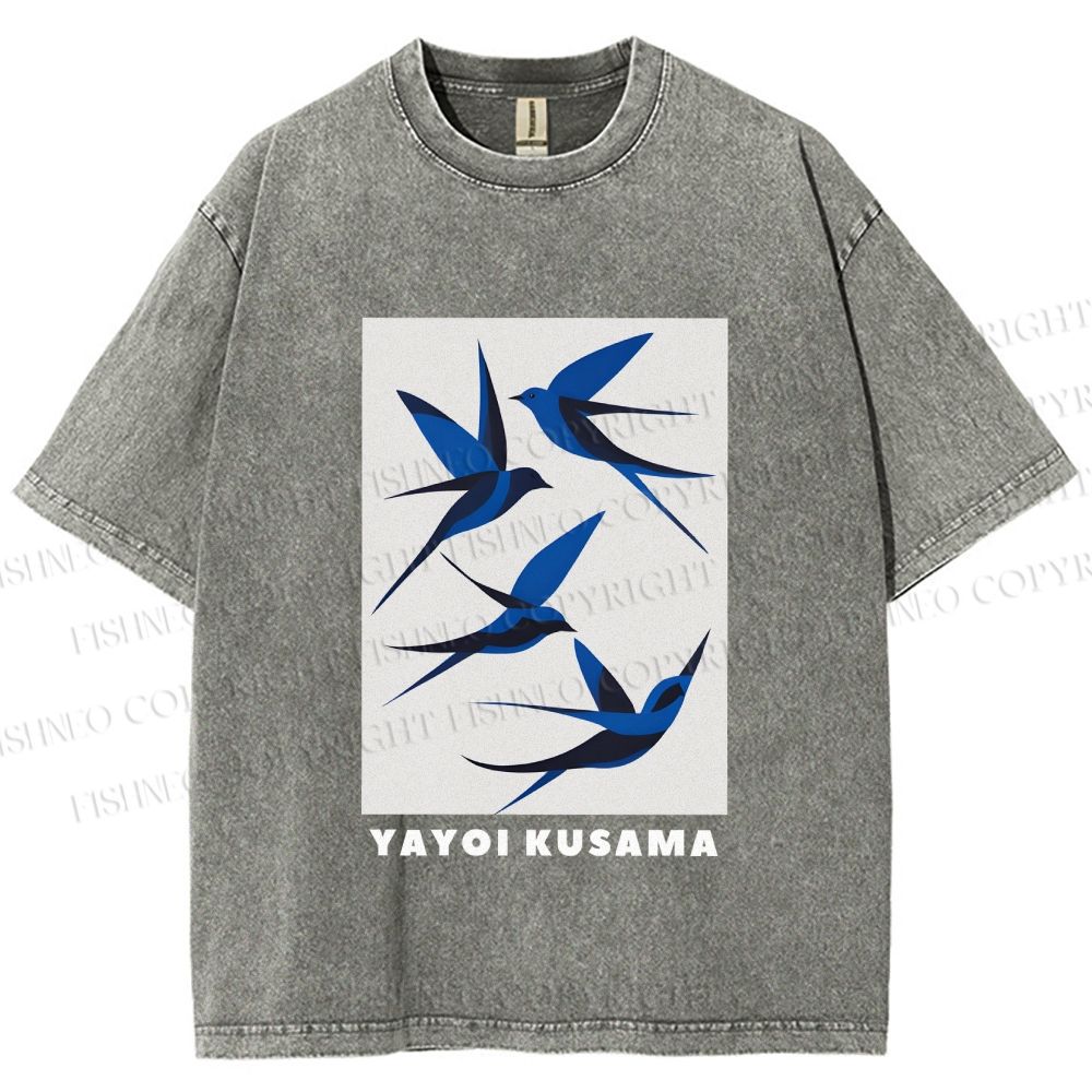 Unisex Yayoi Kusama Birds Printed Washed Tee