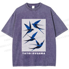 Unisex Yayoi Kusama Birds Printed Washed Tee