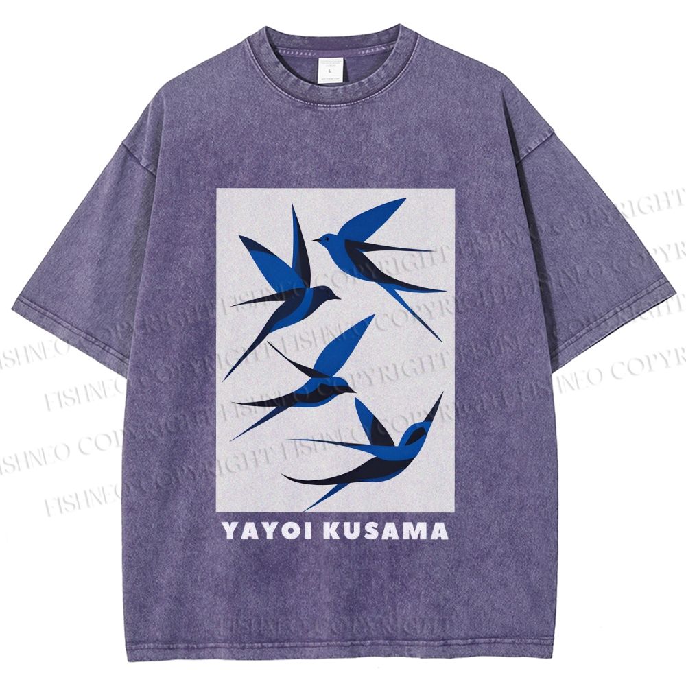 Unisex Yayoi Kusama Birds Printed Washed Tee