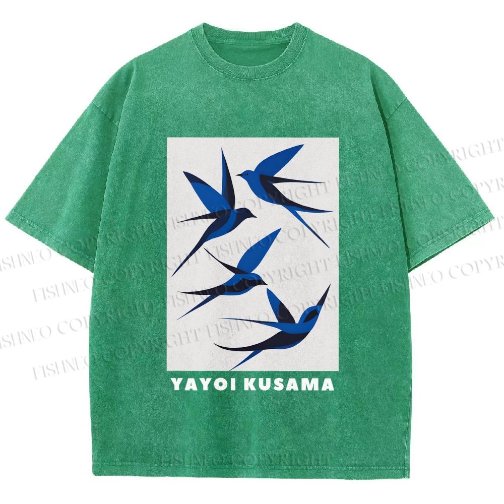 Unisex Yayoi Kusama Birds Printed Washed Tee