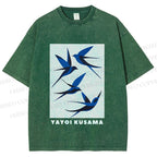 Unisex Yayoi Kusama Birds Printed Washed Tee